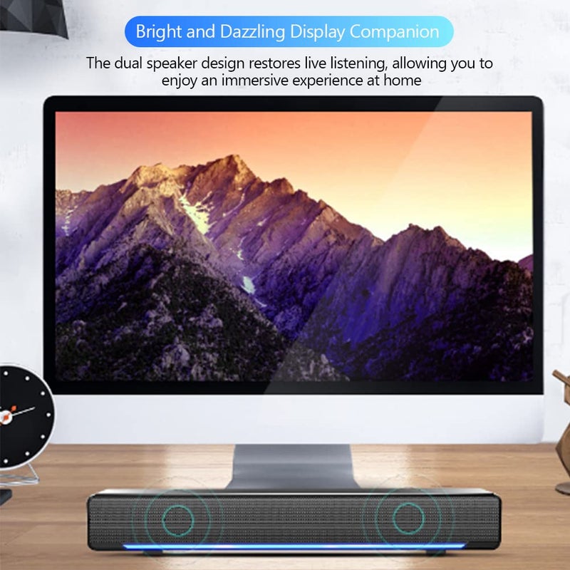 Wendry Computer Speakers,3.5mm Computer Sound Bass Surround Sound Box,USB Powered Portable Soundbar with 3D Stereo Sound and LED Breathing Light - Image 2